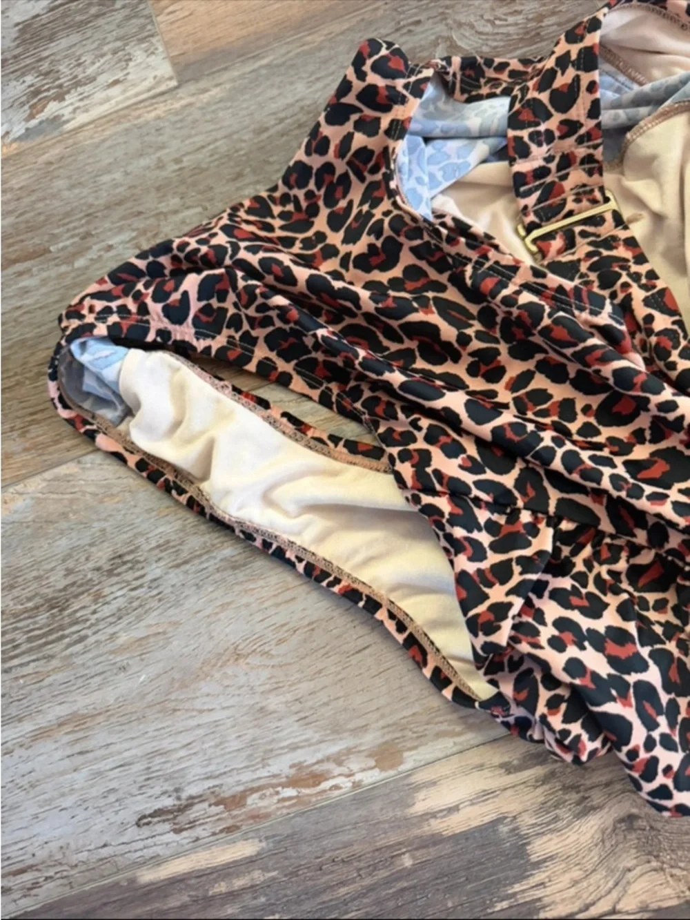 Kona Sol Leopard Print Halter One-Piece Swimsuit - Brown/Tan/Black